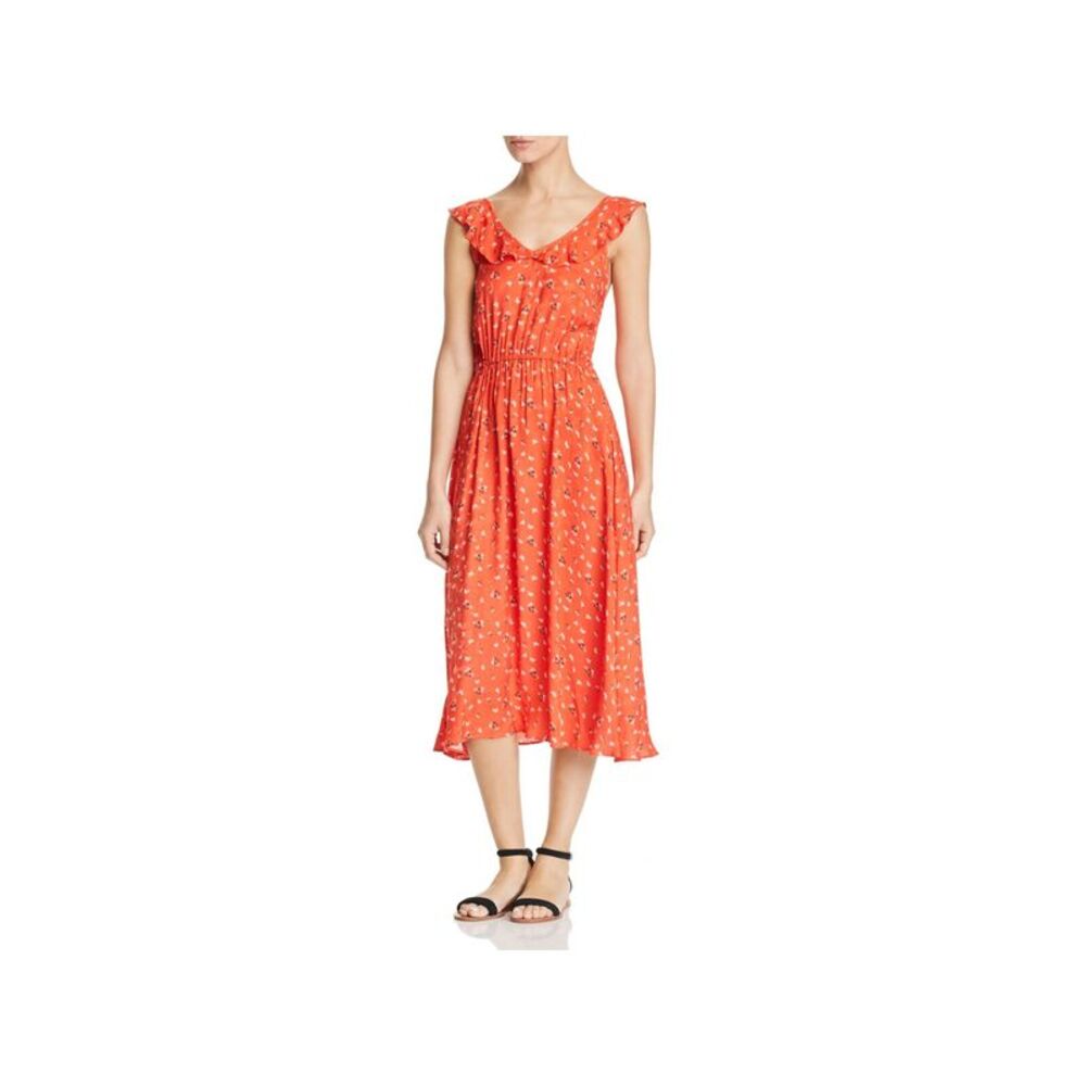 MKT STUDIO Womens Orange Elastic Waist Sleeveless Midi Fit + Flare Dress 38
